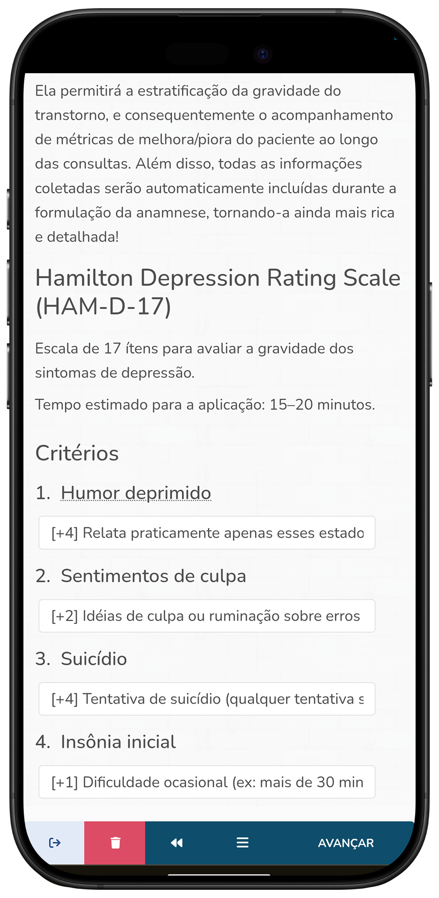 Screenshot #7: Escala psicométrica HAM-D (HDRS)